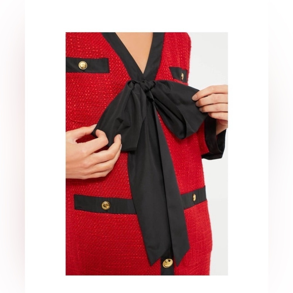 Pomander Place Red Tweed Bow Mini Dress 3X | NWT Contrast Trim - Picture 4 of 15